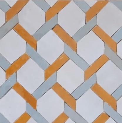 Safran Weave Moroccan mosaic tile — saffron, grey and white woven hexagon zellij — My Moroccan Tile