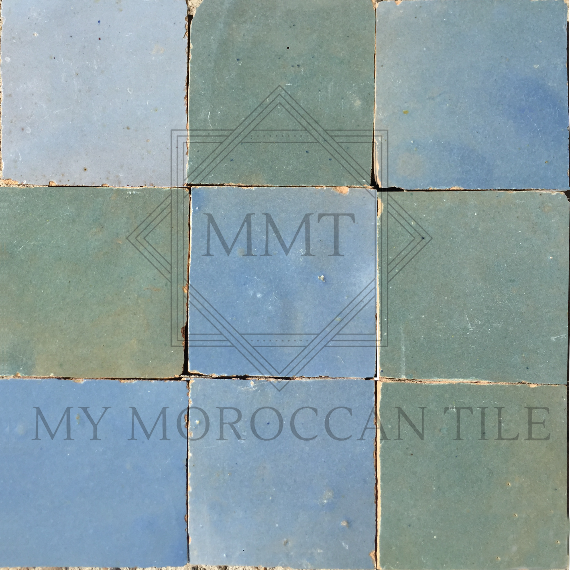 Azulejo Zellige marroquí Celeste Blue 2 x 2
