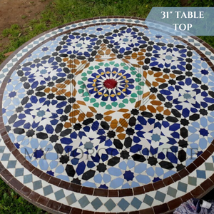 Beautiful outdoor Moroccan mosaic table top 31" or 80cm . Handmade, custom color and size in Morocco.