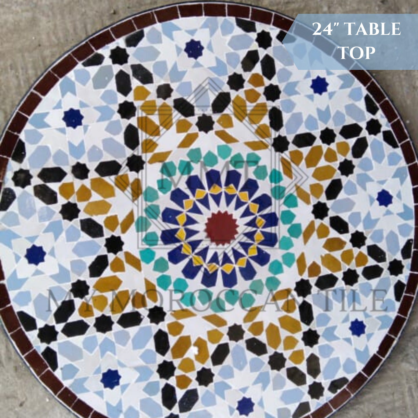 Beautiful outdoor Moroccan mosaic table top 24" or 60cm . Handmade, custom color and size in Morocco.